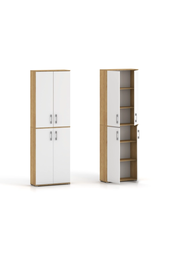 Szafa biurowa Pola 215 - 4D 80cm Hikora z białymi Frontami mat/ połysk